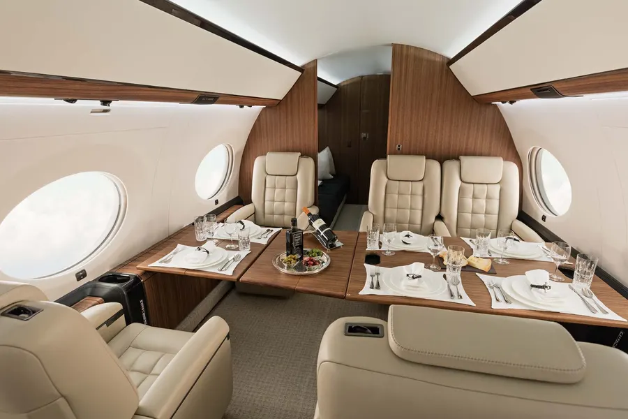Gulfstream G650ER cabin interior set for fine dining service