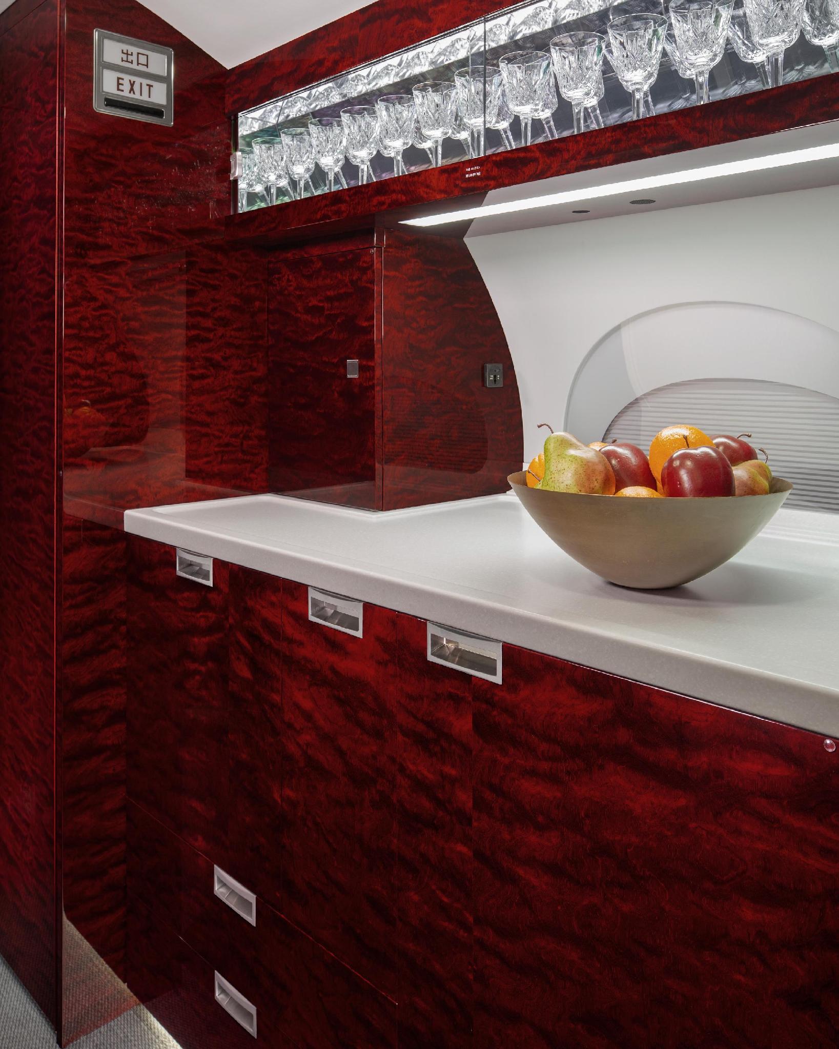 G650 forward galley with stone countertop
